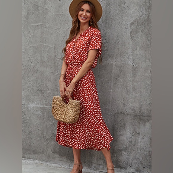 Brovave Dresses & Skirts - Brovave Burnt Orange Button Down Midi Dress Size Large